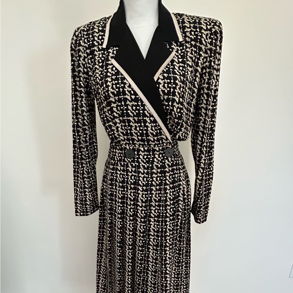 Vintage 80s Cynthia Howie Black White Midi Power Shoulder Dress Size:6 - Picture 12 of 13